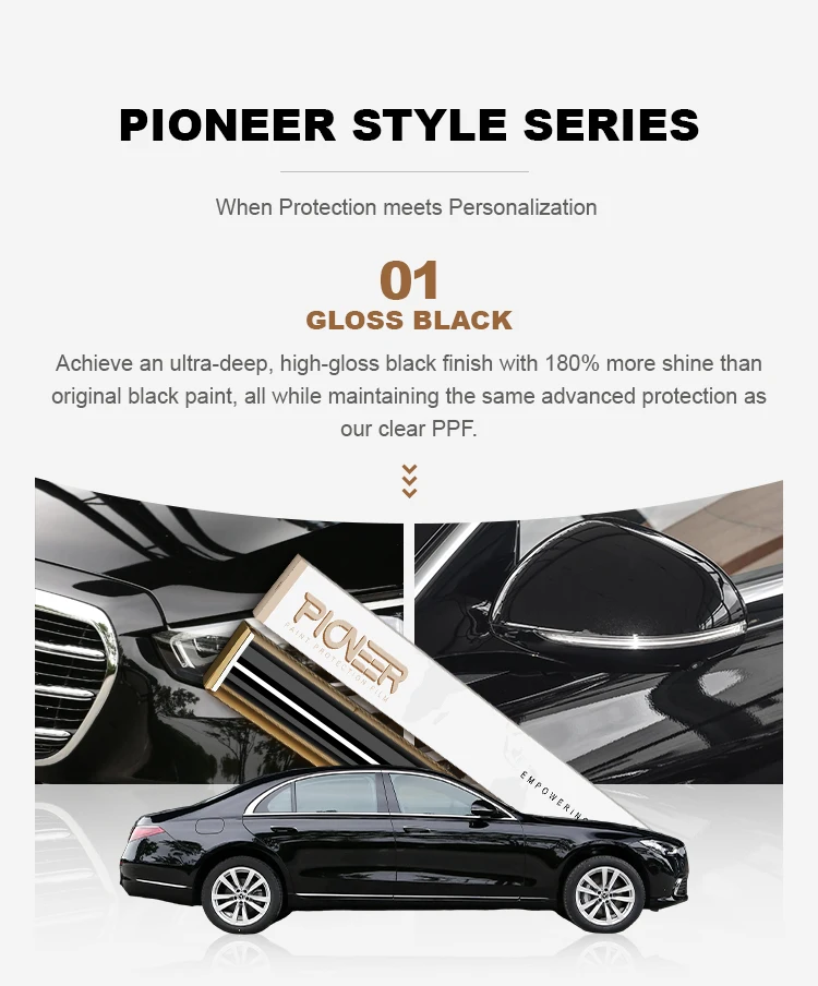 PIONEER Anti-Yellowing Self Black Color PPF Film Adhesive Auto TPU Paint Protective Car Wrapping Film