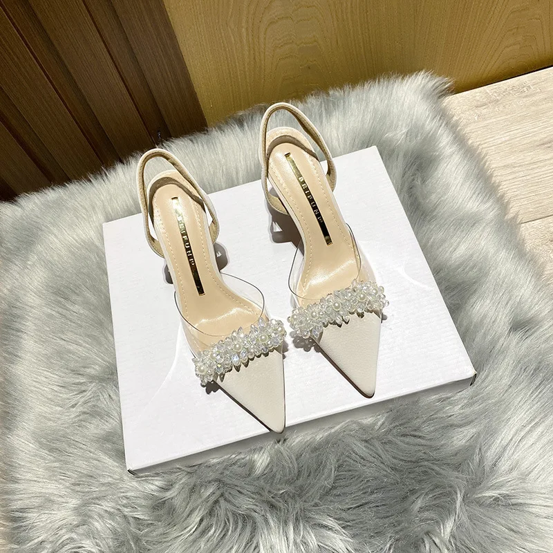 Closed Point Toe Transparent Clear Crystal Rhinestone Heels For Ladies Wholesale Bridal Wedding High Heels Sandals