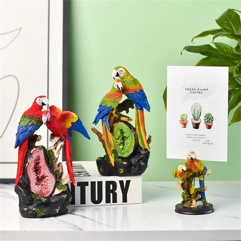 Modern Art Piece Home Living Room Office Garden Resin Statue Decor Simulated Parrot Bird Figurine Couple Parrots Sculpture