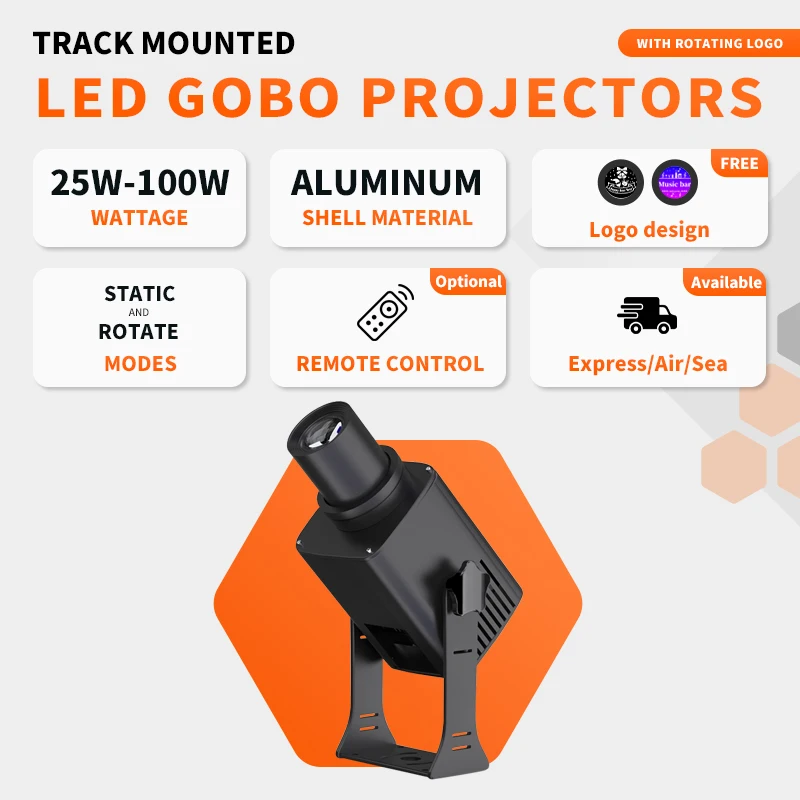 MOQ 1-35w-100w Waterproof Outdoor LED Advertising Light Gobo Logo Lens Projector IP67 HD Rotating Laser Logos ROHS Certified