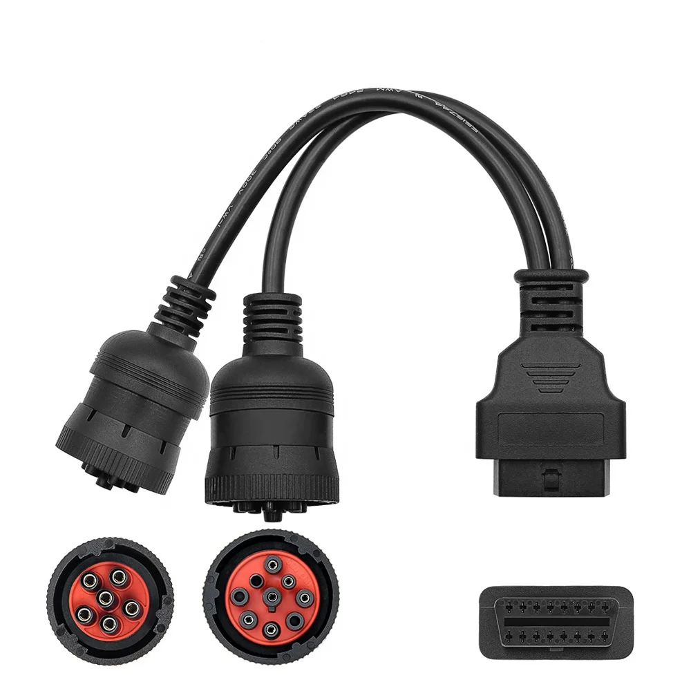OBD2 16 pin to 9 pin 6 pin 2 IN 1 Adapter for Truck OBD to J1939 & J1708 cable for Deutsch Truck Diagnostic converter