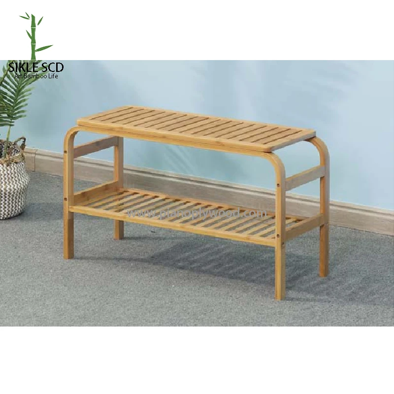 Full Bamboo Single-Layer Semi-circulay Shoe Changing Stool SIKLE SCD Customized Size