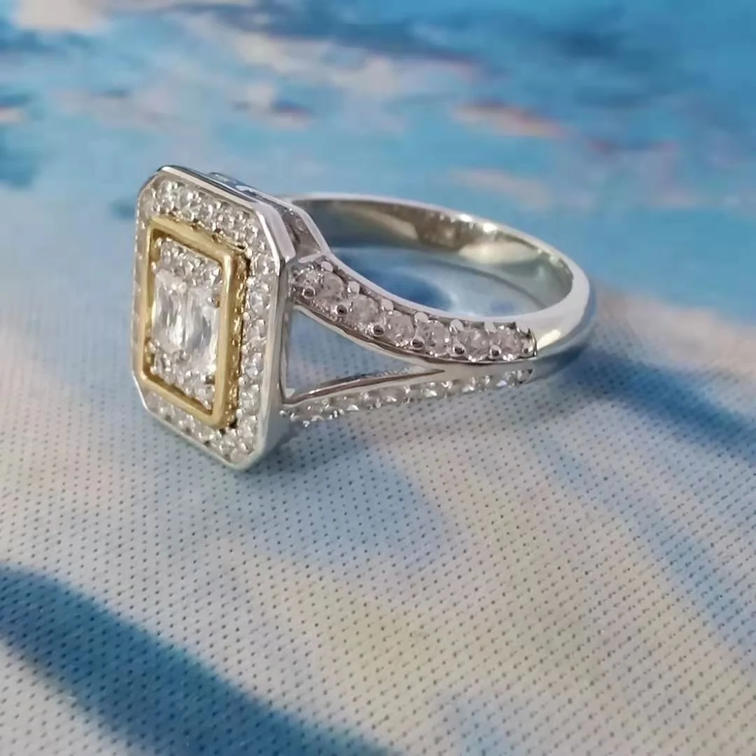 Jewellery South Africa Rectangular Shaped Ring Silver 925 9K Gold Frame Split Shank