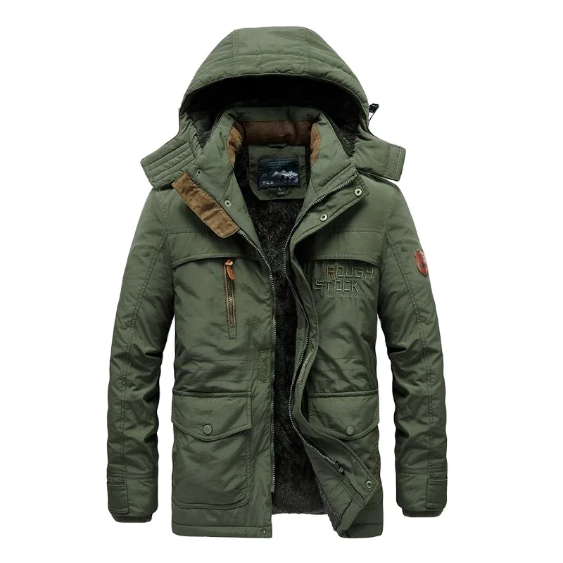 Thick Warm Winter Casual Cotton Padded Male Multi-Pocket fur hoodies Men Coat Parka Outdoor Jacket