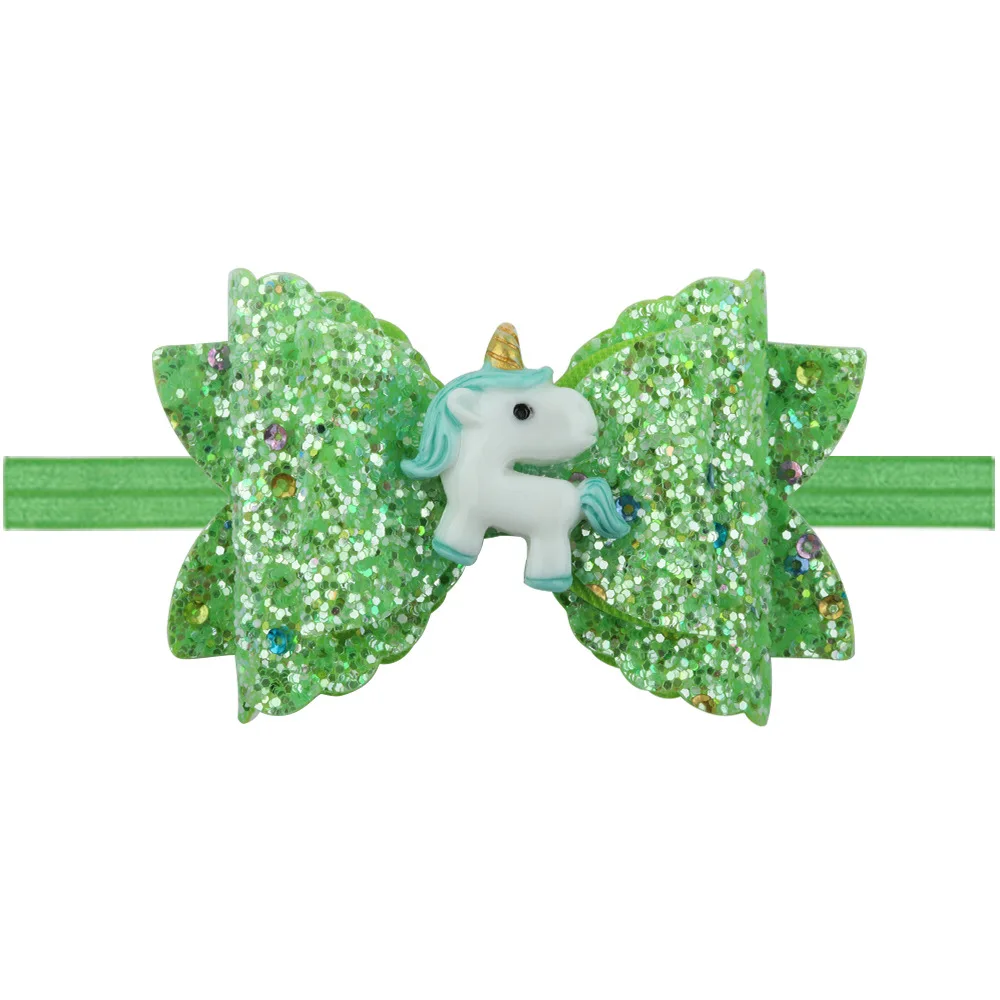 Cute Hair Accessories Shallot Powder Princess Elastic Headband Sequin Bow Unicorn Headband