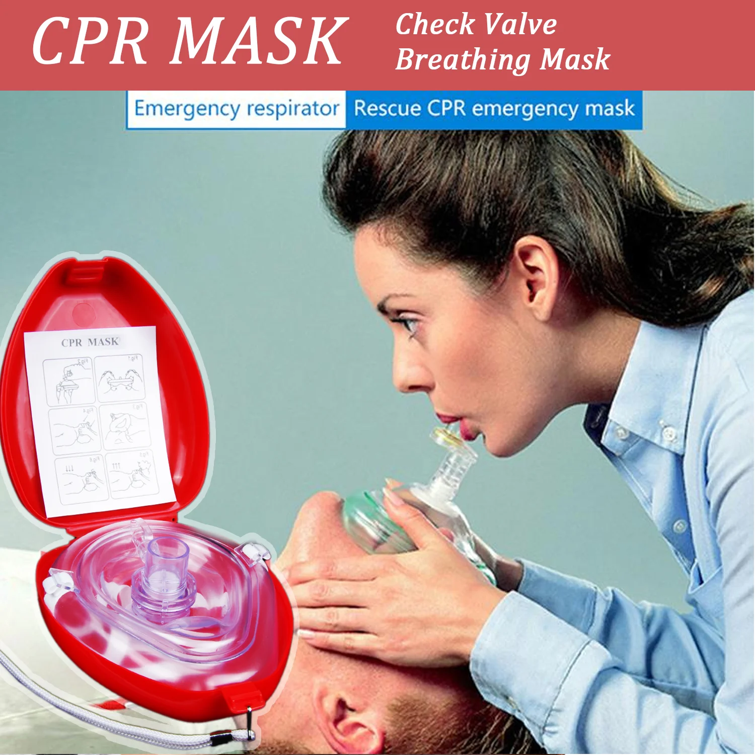Risenmed factory customized cpr resuscitation mask pvc cpr resuscitator breathing equipment bag with 2 way valve