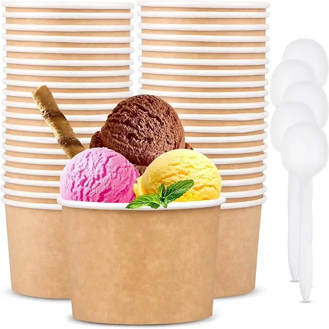 New Design Ice Cream Cups With Customizable Logo Disposable Ice Cream Cups With Lids For Kids Kraft Paper Ice Cream Cups