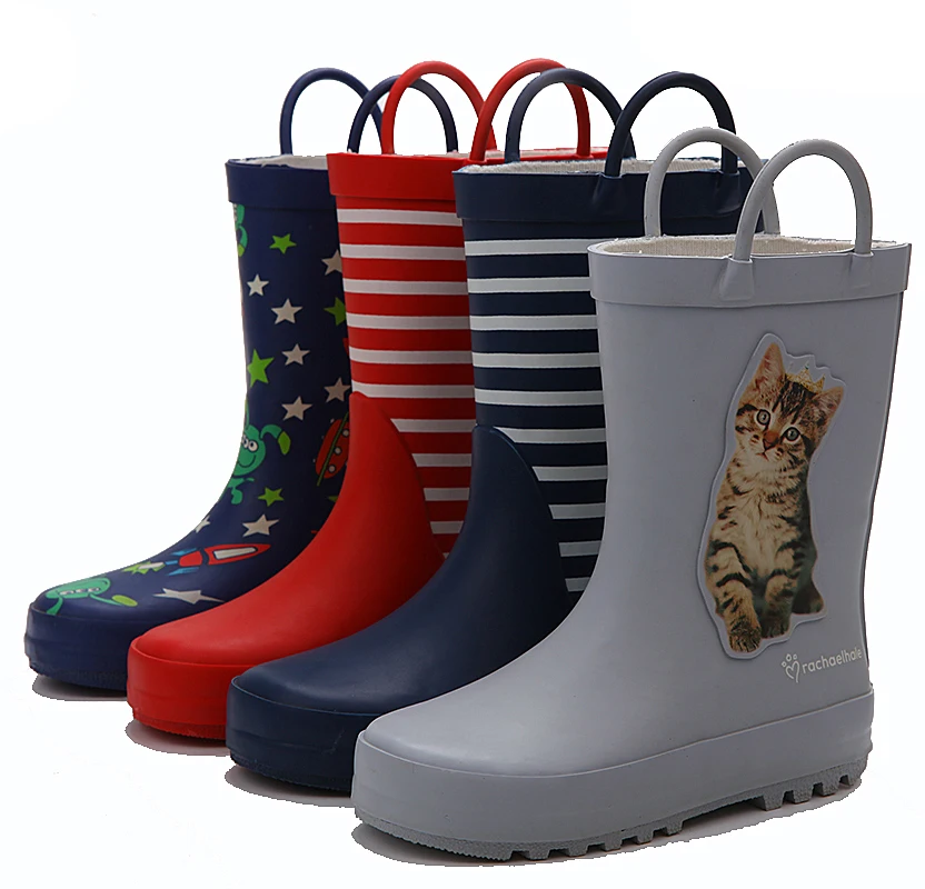 kids girls lovely latest in cartoon animal printing rubber rain boots for children