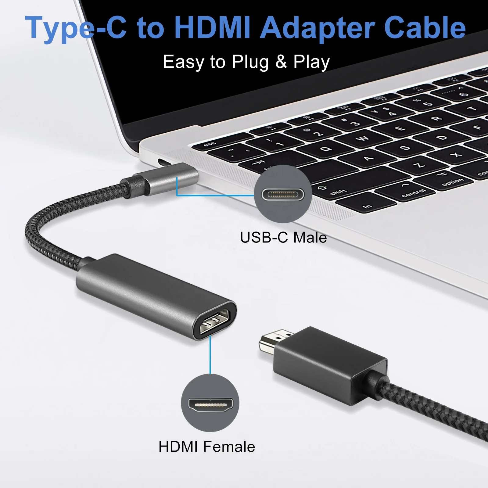 Type C to HDMI female cable 3.1 type C to HDMI 4K 60hz HDMI adapter