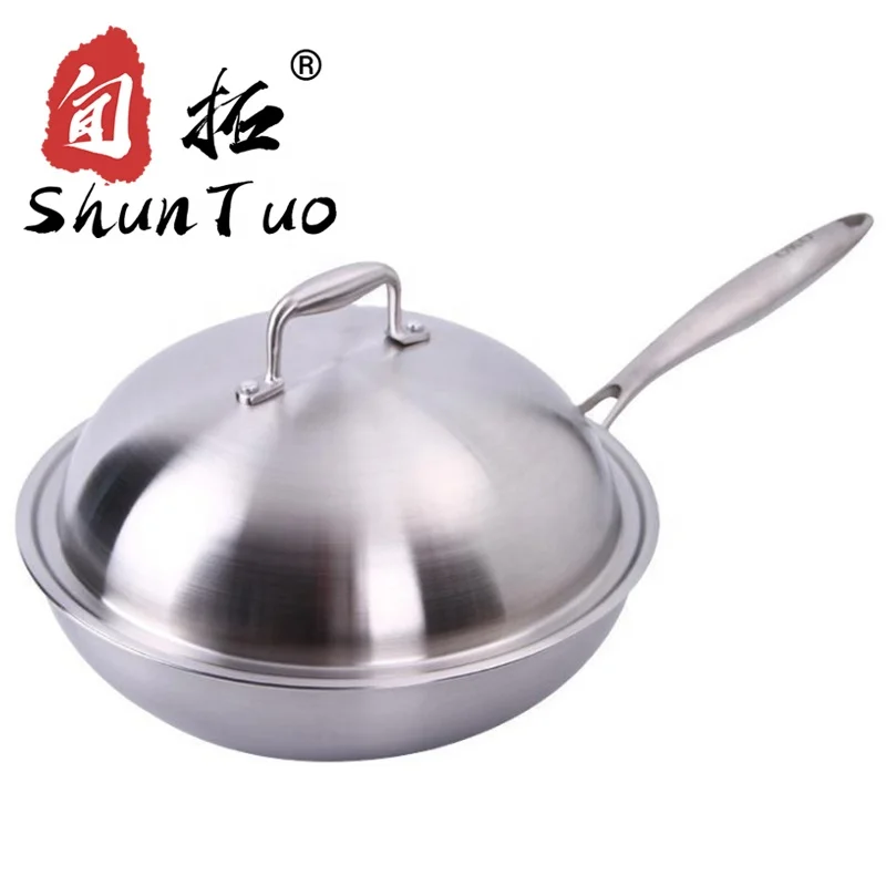 
Cover Metal 30CM Stainless Steel Wok Frying with Lids Nonstick wok pan 