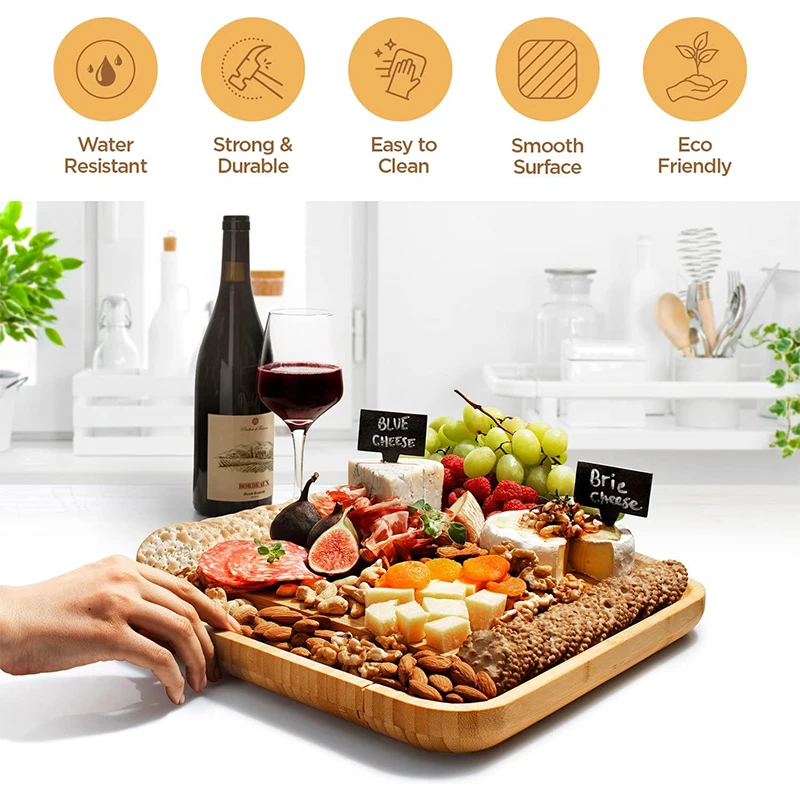 Bamboo cheese Board with cheese tool with cutlery Cheese Board Charcuterie Platter can be drawn