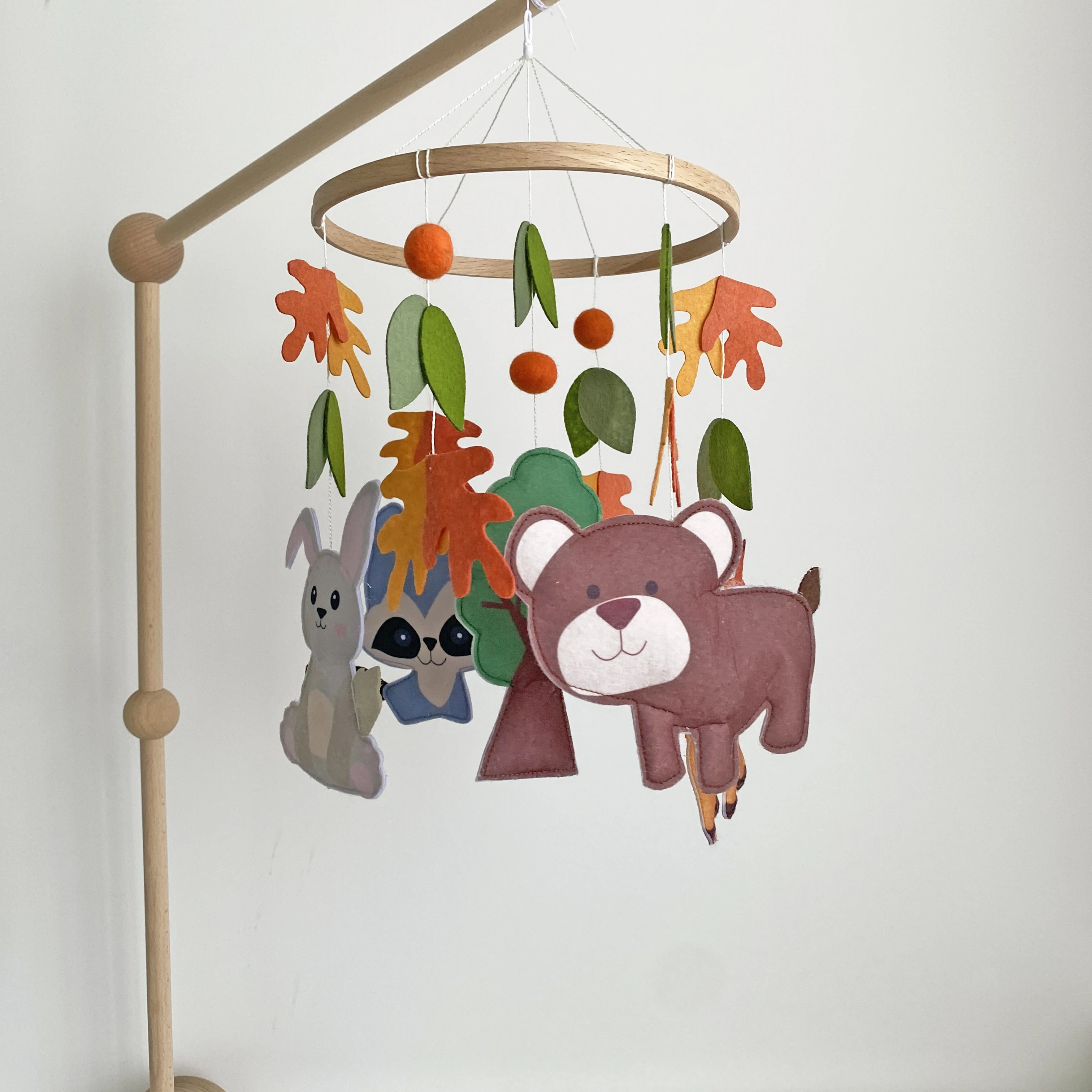 Baby Crib Mobile Cot Mobile Felt Mobile Toy Mobile Wooden Handmade Baby Shower Gift Woodland Forest Animals custom made wood bab
