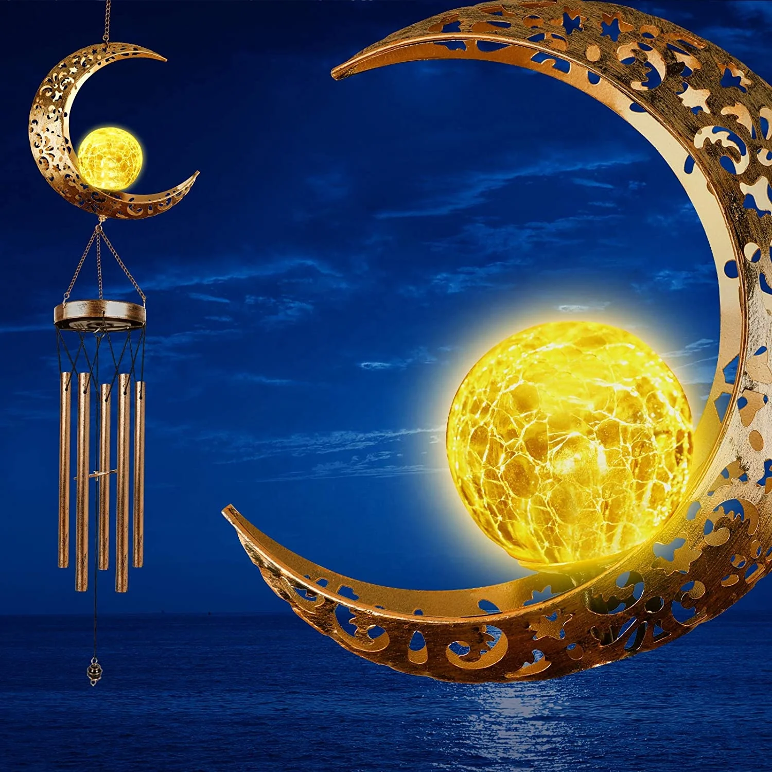 Wind Chimes,Moon Crackle Glass Ball Solar Wind Wholesale