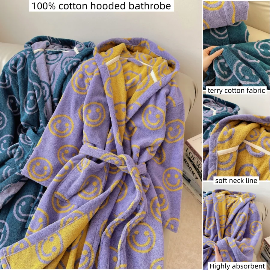 Custom pattern vintage bath robe dressing gown relief jacquard cotton terry bathrobe