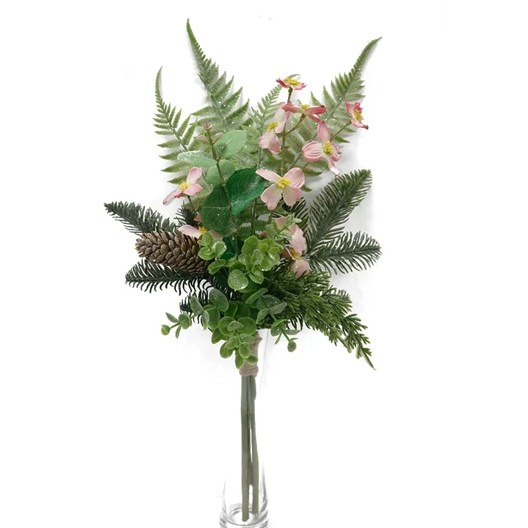 China Supplier Artificial Flower Decoration 34cm Poppy Pine Lvs Spray Bundle Wedding Bouquet  For Wedding Christmas Xmas