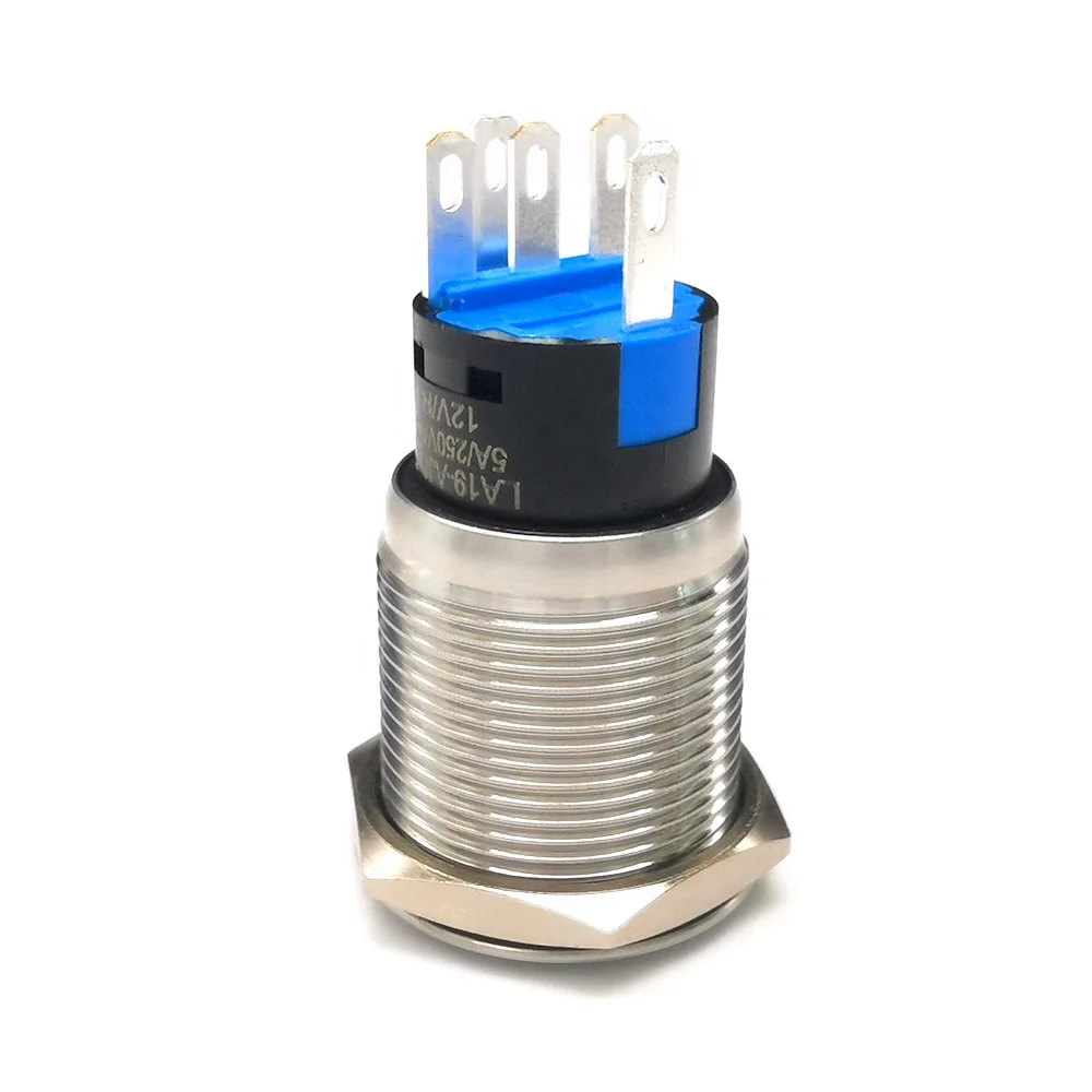 19mm 12V red Waring symbol metal illuminated push button switch