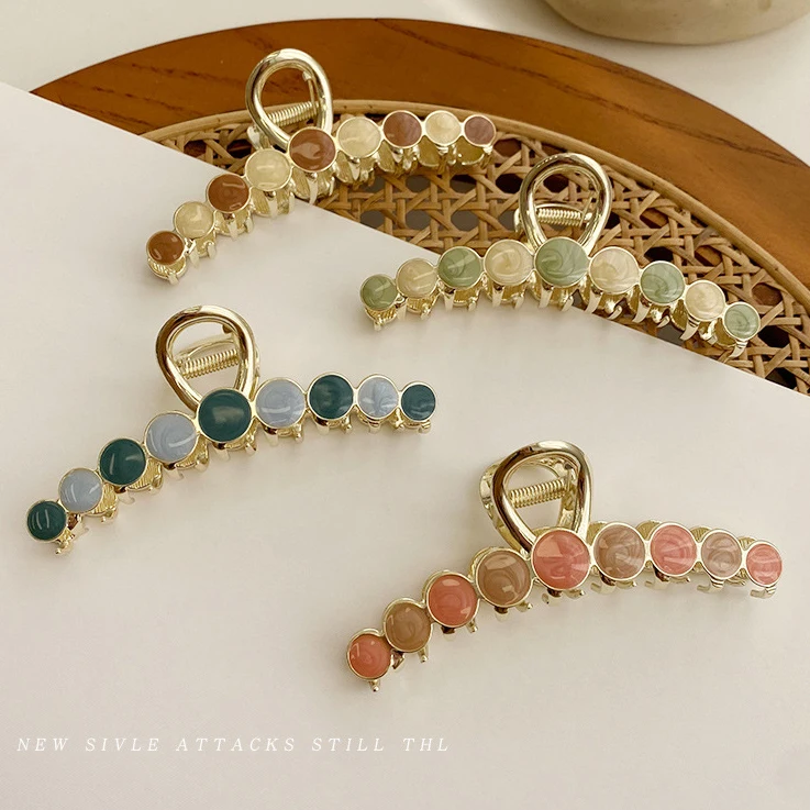 Custom new arrival round dripping glaze metal hair accessories sweet candy color shark hair claw for girls