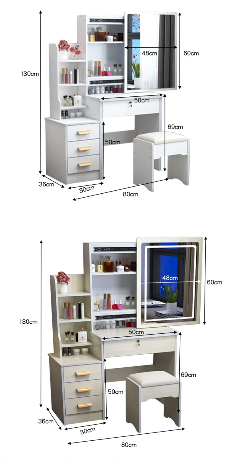 High Quality Modern European Drawers Storage Bedroom Furniture Nordic White Vanity Makeup Dressing Table With Mirror And Stool