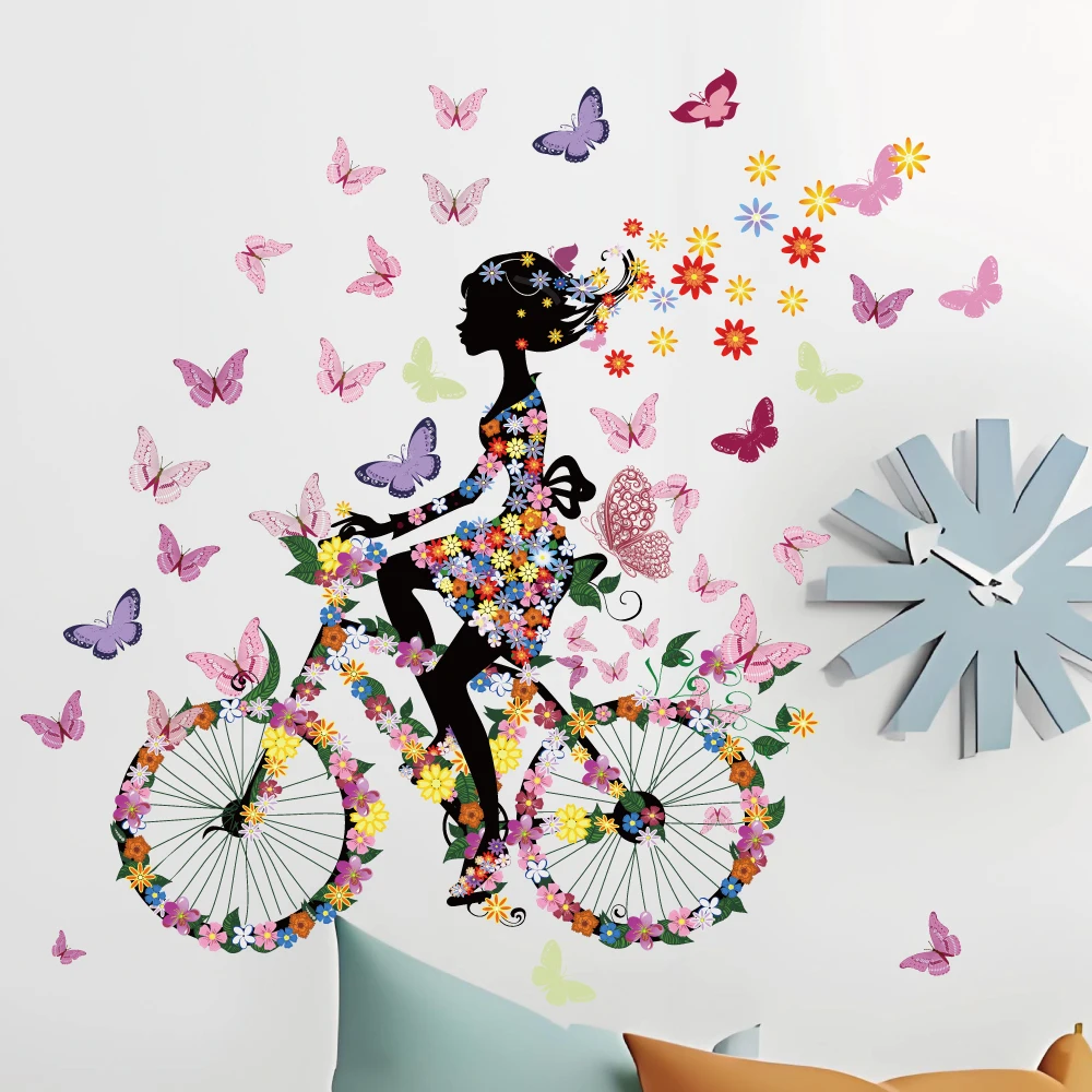 Creative butterfly princess bike flower butterfly decoration die cut water proof stickers for girls room living room kids room