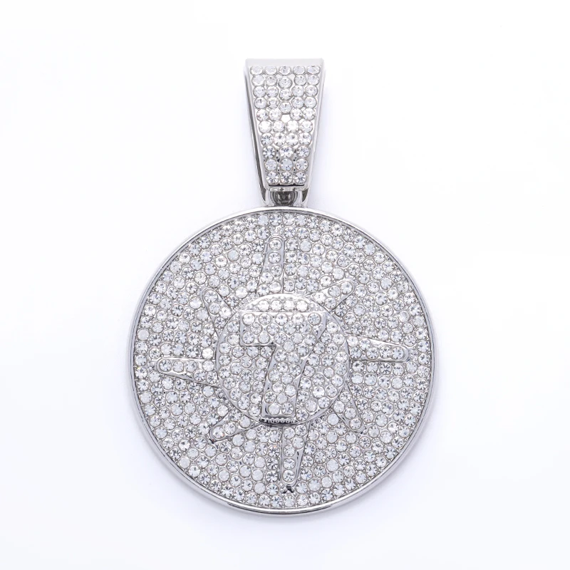 No. 7 Round Card Gold Silver Plated Alloy Jewelry Set Fashionable Shine Pendant Necklace and Bracelet Trendy Fashion Accessory