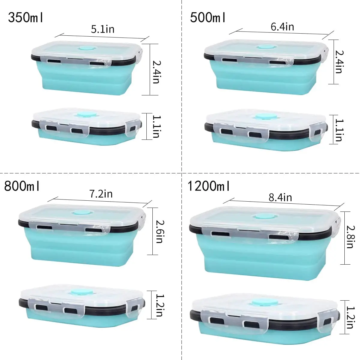 Food Storage Containers With Lids 4PCS Silicone Collapsible Lunch Box Airtight Vacuum Seal Freezer Microwavable Food Containers