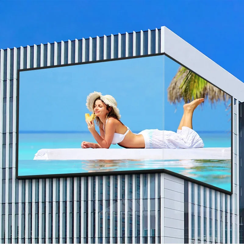 High Quality L-Shape Right Angle Display Panel P6 P8 P10 3840Hz Giant Outdoor Led Screen For Building Top Exterior Facade