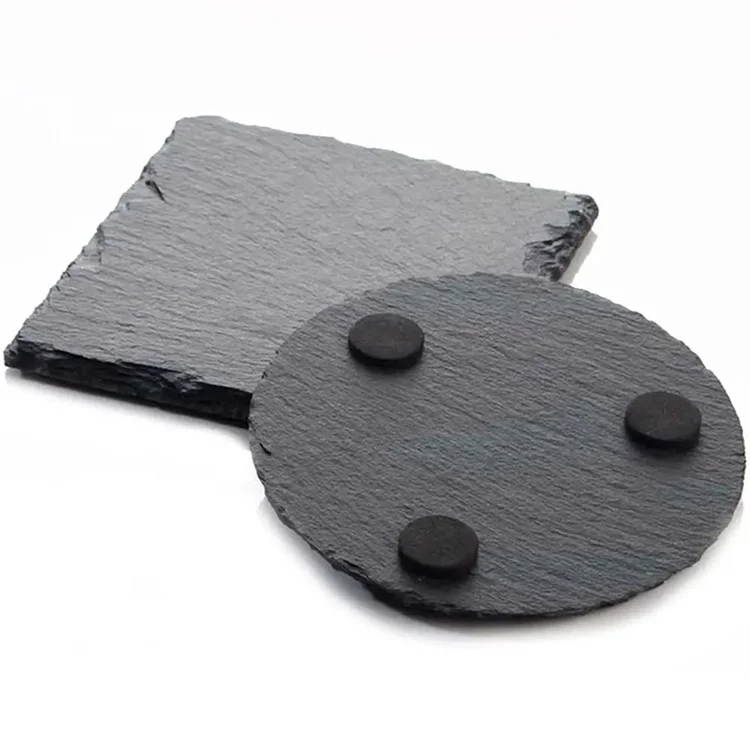 Factory Custom Slate Coasters Logo Slate Coasters 4x4 Bluk Round Black Slate Drink Coasters Cup Mat
