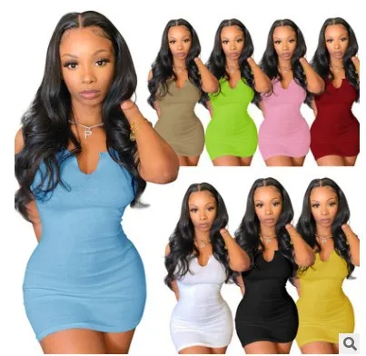 Wholesale 2024 Summer Sexy Women Solid Casual Dress Long Short Tank Bodycon Dresses Women Maxi Casual Dress