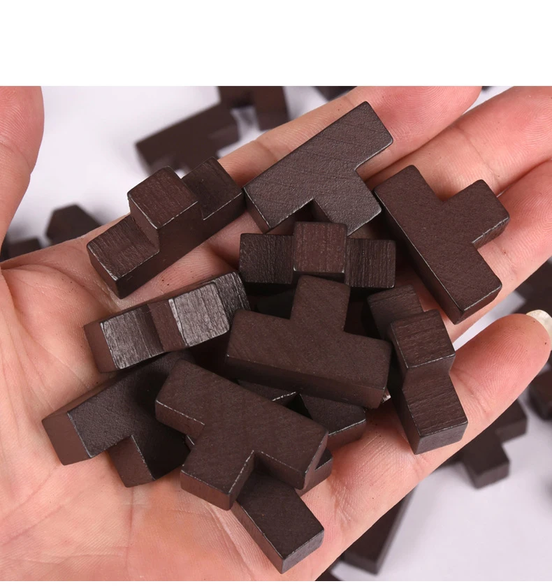 3D Wooden Brain Teaser Puzzle Luban Locking Magic Bean  54 T-Shape Pieces puzzles For Adults And Kids