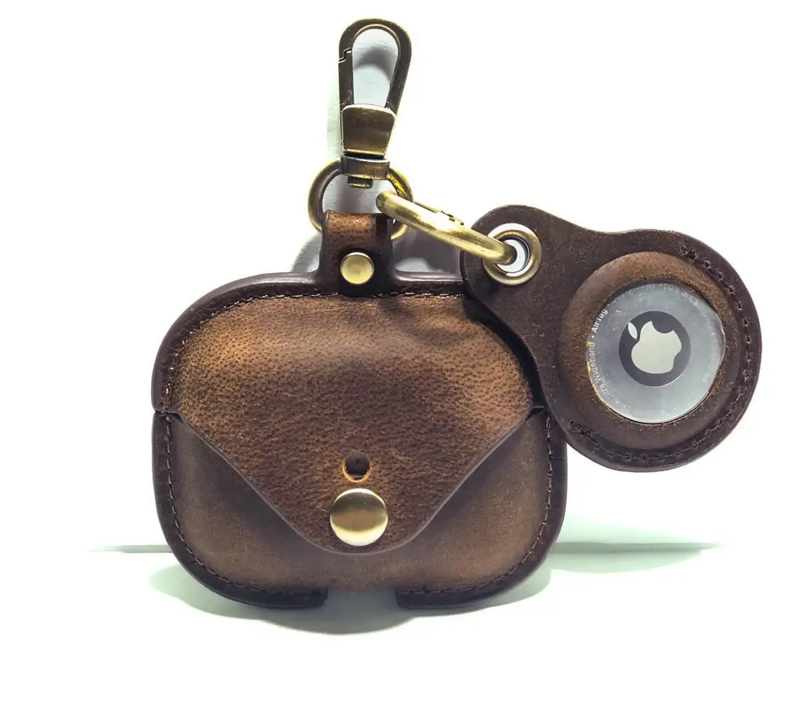 New Arrival Crazy Horse Leather  AirPods Pro Case with Air tag case Brand Design AirPod Pro case With Air tag Holder