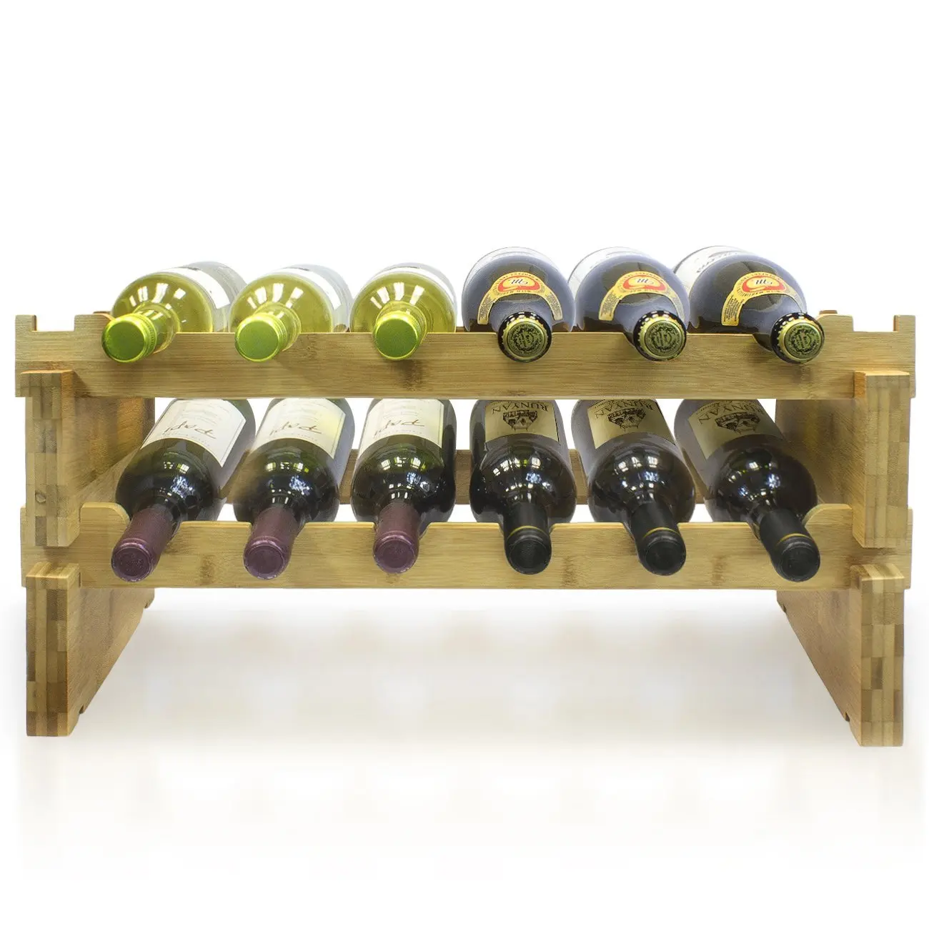 Bamboo Stackable Modular Wine Rack Large Capacity Stackable Storage Stand Display Shelves Wooden Wine Holder Perfect for Home