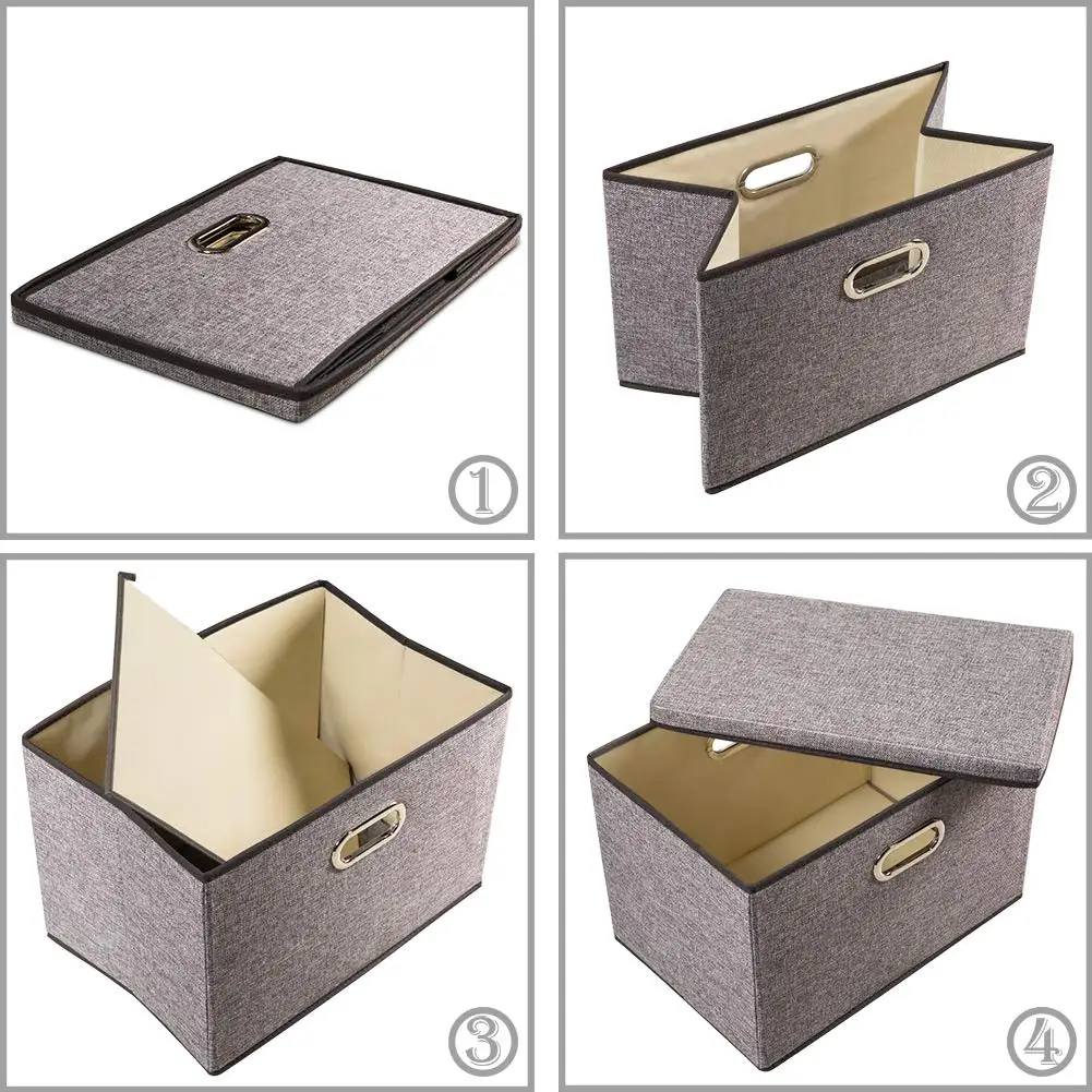 Collapsible Storage Bin With Lid Fabric Foldable Box Organizer Container Basket Cube Cover for Home Bedroom