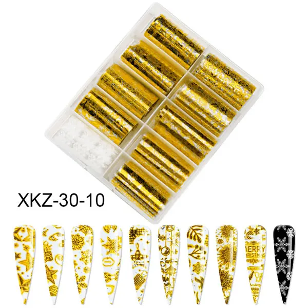 
4cm*100cm/roll 10 Designs Gold Christmas Nail Transfer Foil 