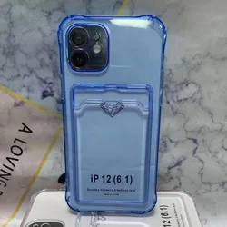 For iPhone Card Slot Case,Neon Color TPU Card Holder Phone Case For iPhone 14 13 12 11 Pro Max X XS XR 7 8 Plus