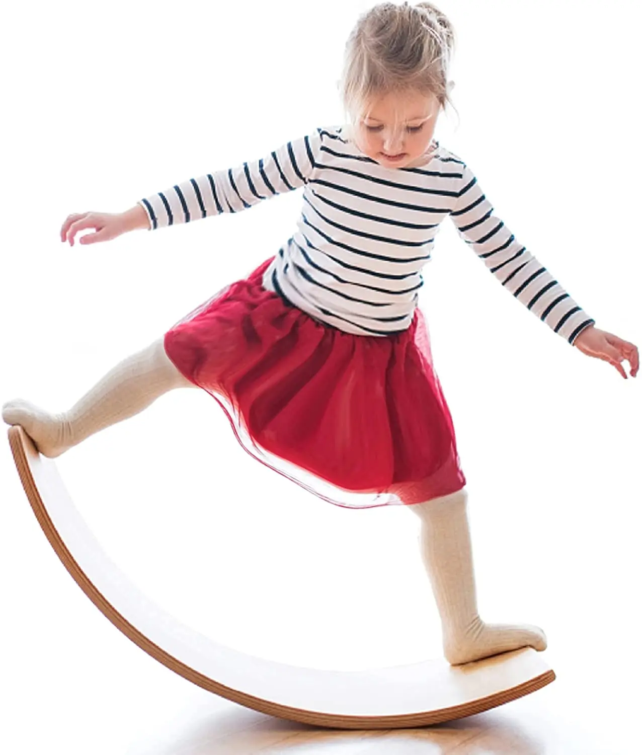 Wooden Wobble Balance Board, 35 Inch Rocker Board Natural Wood, Kids Toddler Open Ended Learning Toy