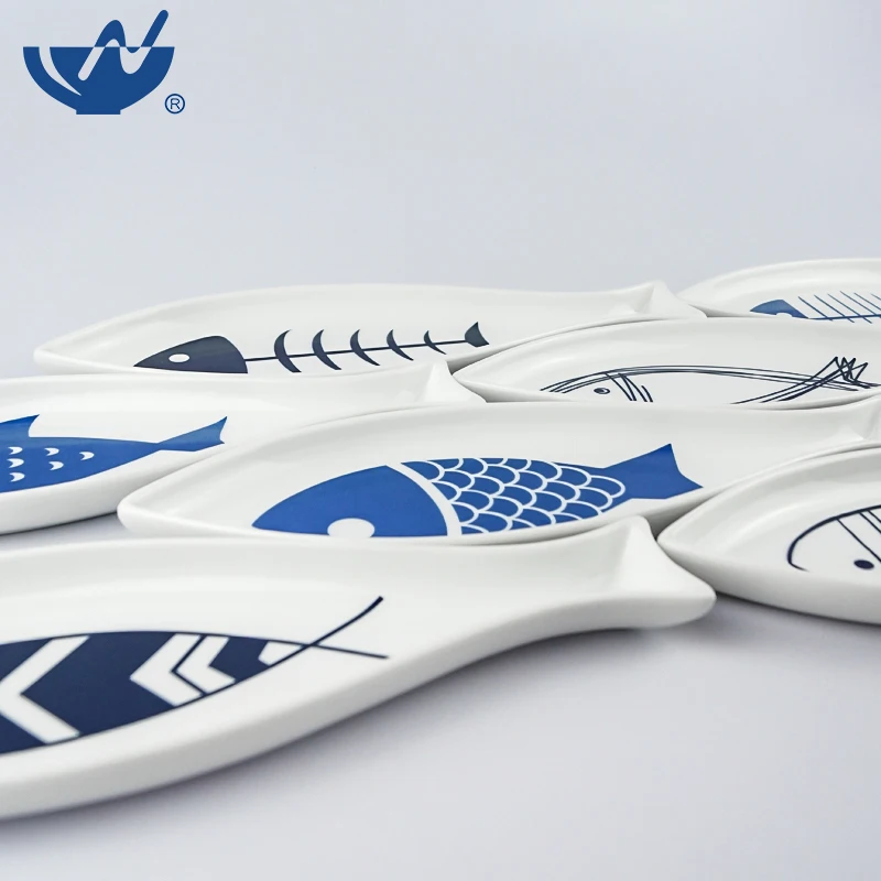 Popular Wholesale Ceramic Plates Fish Shape Sushi Plate Ceramic Fish Pattern Dish