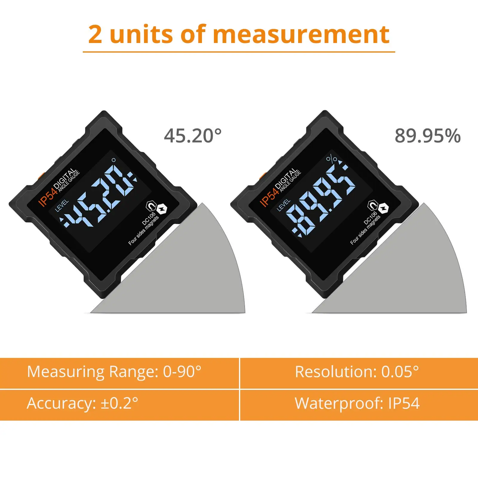 Digital casting angle meter electronic level inclino waterproof  with 4 Magnetic Bases contact angle meter