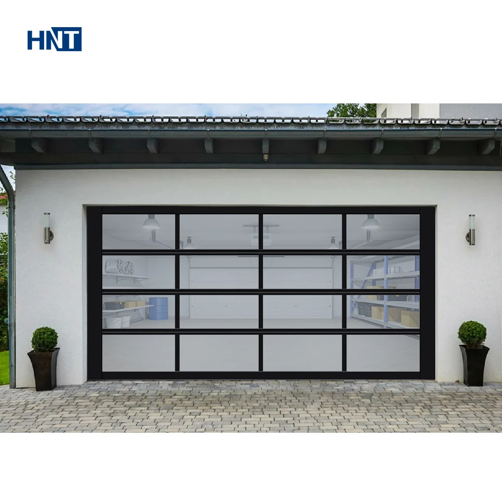 HNT Safety Motorized Overhead House Sectional Garage Door Smart Commercial Double Tempered Glass Horizontal Folding Garage Door