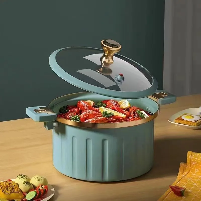The kitchen uses a double bottom non-stick stainless steel miniature induction pressure cooker