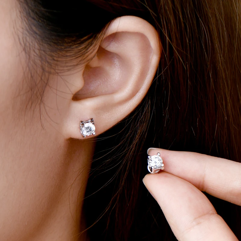 Diamond Stud Earrings 5mm 0.5CT 0.5 Carat D-Color Moissanite 925 Sterling Silver Vintage Anti-allergy Stud Earrings For Women