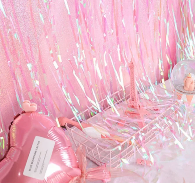 Colorful candy transparent rain curtain Christmas Halloween birthday background stage decoration 1 x 2 meters