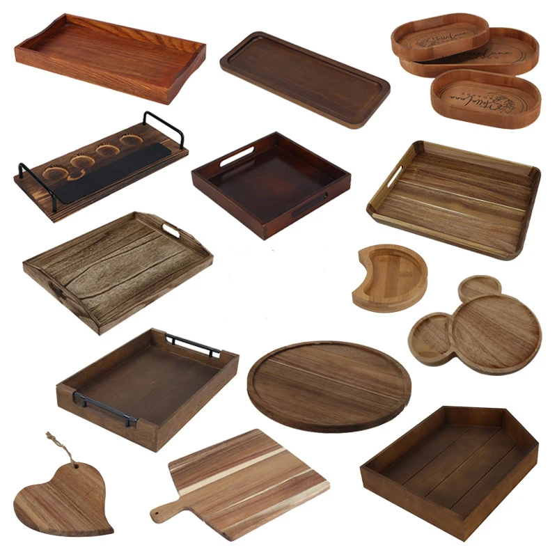 Ebony solid wood tray dining plate tea plate Japanese household water cup rectangular plate hotel restaurant wooden tray