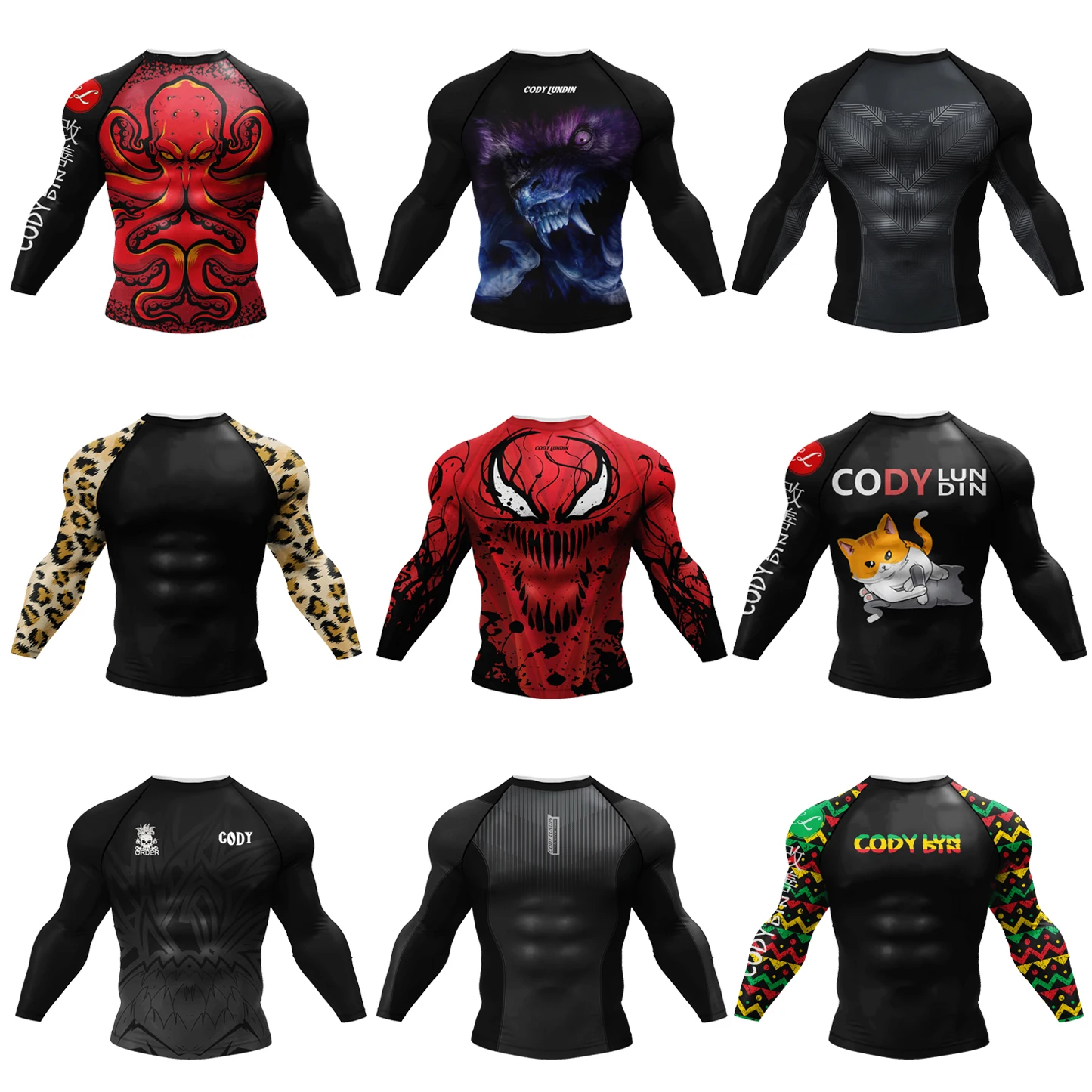 High Quality Wholesale Full Sleeve Sublimation T Shirt BJJ Rash Guard Fitness Men MMA Clothing