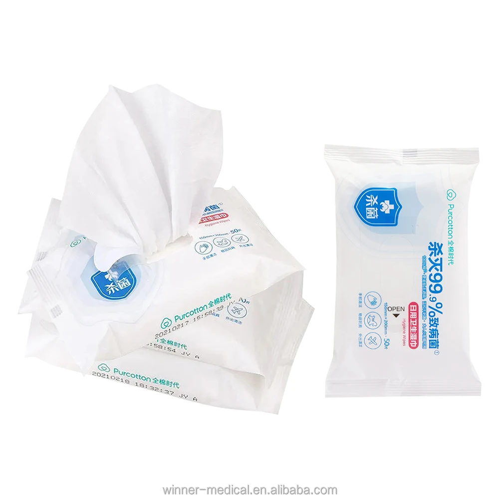 WINNER OEM Premium Wet Wipes 100% Natural Cotton 50 Count Wet Tissue Wipes Lsopropyl Alcohol Wipes For Baby Hand Cleaning