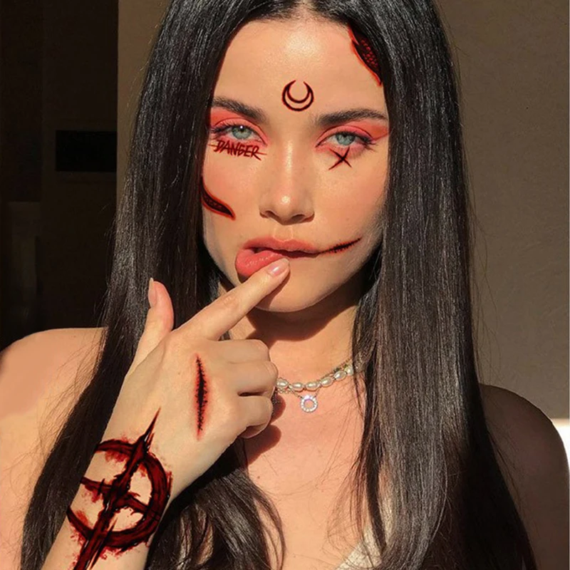 Custom Halloween temporary Tattoo Sticker fear party pumpkin kid Realistic Tattoo  Blood Wounds  For holiday party Decoration