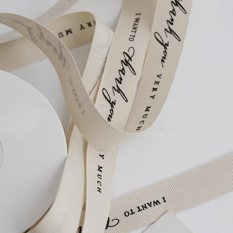Eco-friendly gift wrap ribbon custom cotton ribbon with logo you thank ribbon