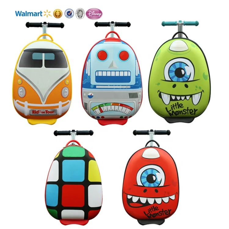 Cheap customized fashion egg shape 18inch suitcase rideable maletas kids foldable eva scooter suitcase