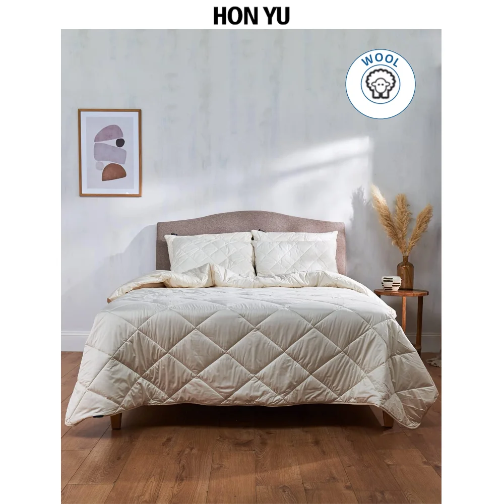 Organic Collection - Classic Quilted Wool Duvet Natural Wool Filled Comforter with Breathable Cotton Shell for Home
