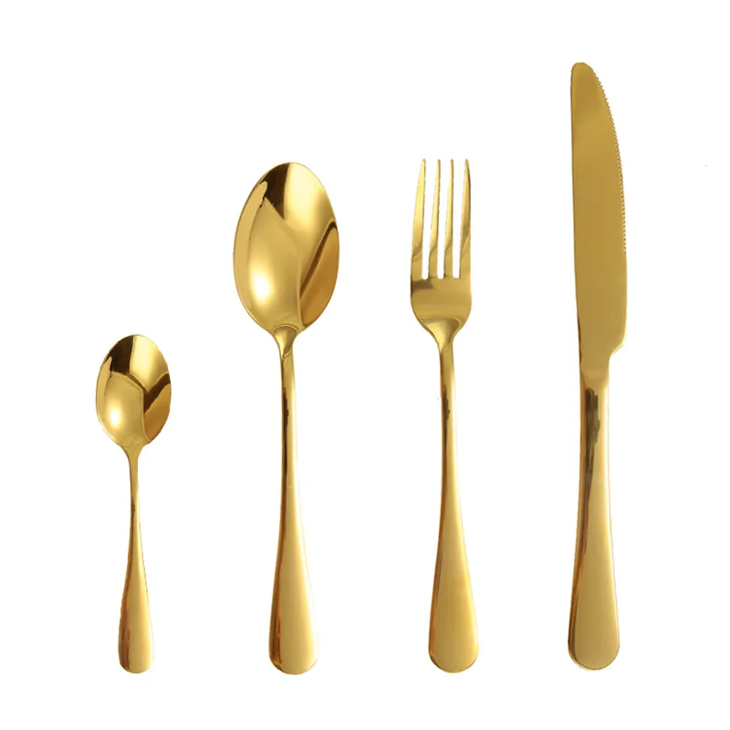 Reusable Stainless Steel PVD Plated Silver Rose Gold Black Colorful Cutlery Set