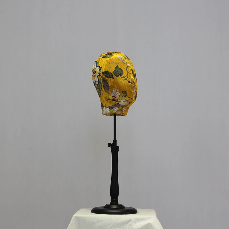 high quality fabric covered wrapped wig fiberglass head mannequin head fashion with adjustable stand for hat scarf display